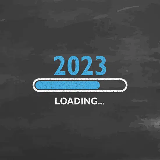 Illustration of '2023' with a loading bar, symbolizing anticipation or progress.