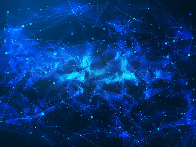Abstract blue background featuring glowing particles and light streaks to represent cloud computing