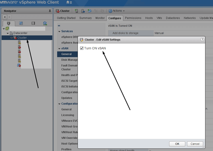 Turn on vSAN screenshot