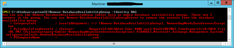 database availability group decommission powershell error