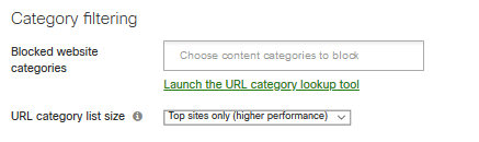 Content filtering by category Meraki screenshot