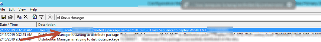 SCCM Admin log deleted package