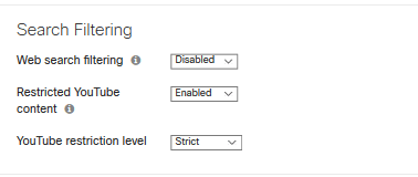Web search and youtube network filtering with Meraki