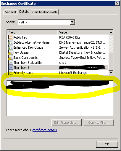 Certificate Thumbprint Value