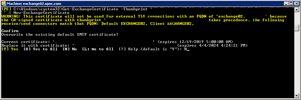 Exchange Certificate PowerShell Command