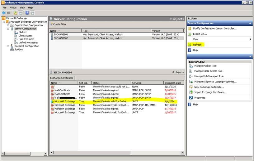 Valid Self-Signed Certificate in Exchange