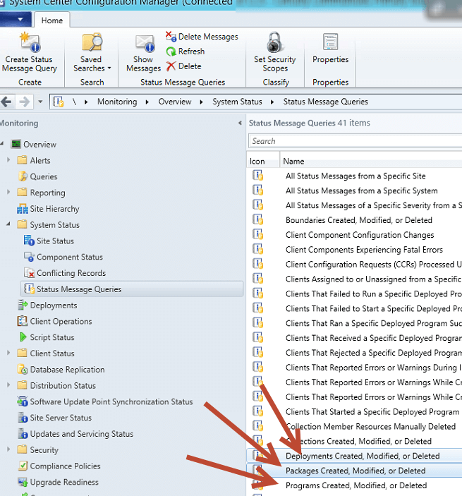 track SCCM changes to packages, programs, deployments