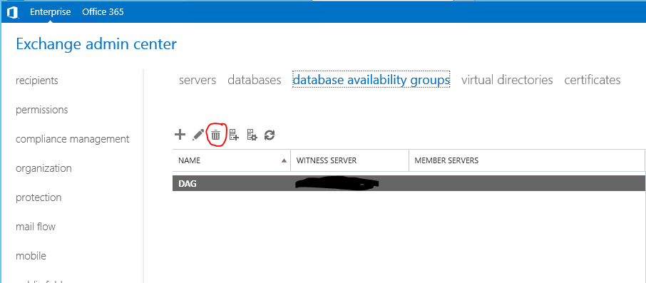 Exchange Admin Center delete group