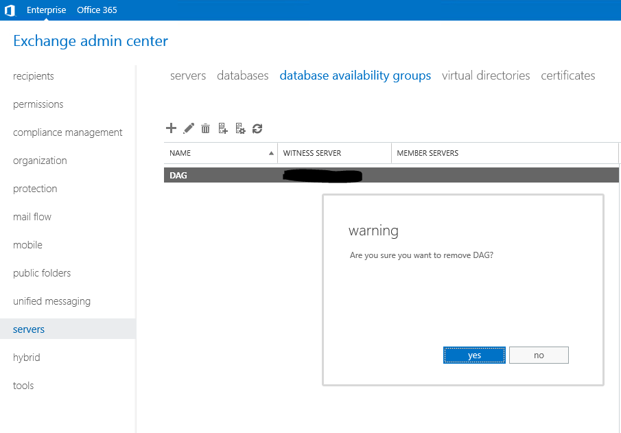 Exchange Admin Center Warning message