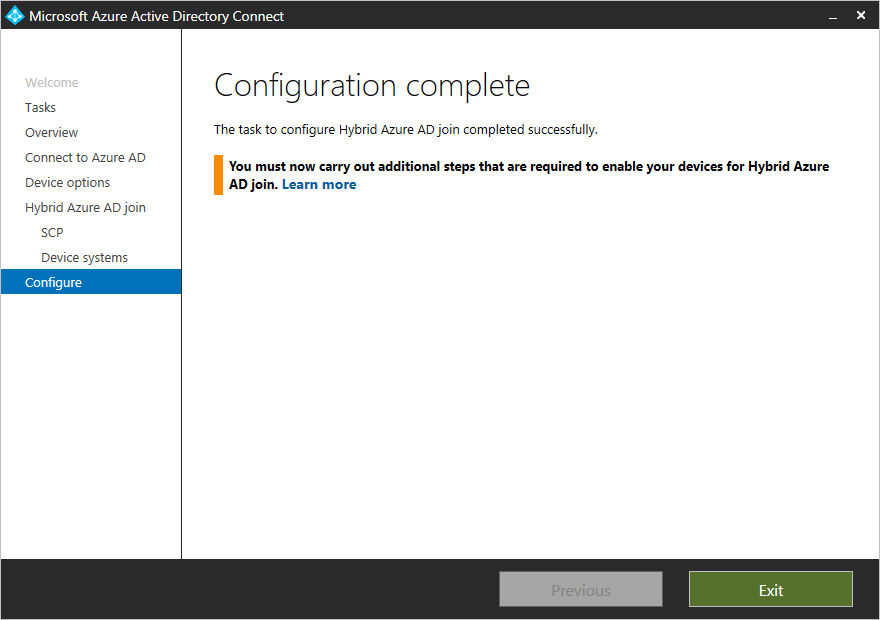 Configuration Complete Page