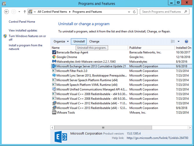 Uninstall exchange from exchange servers