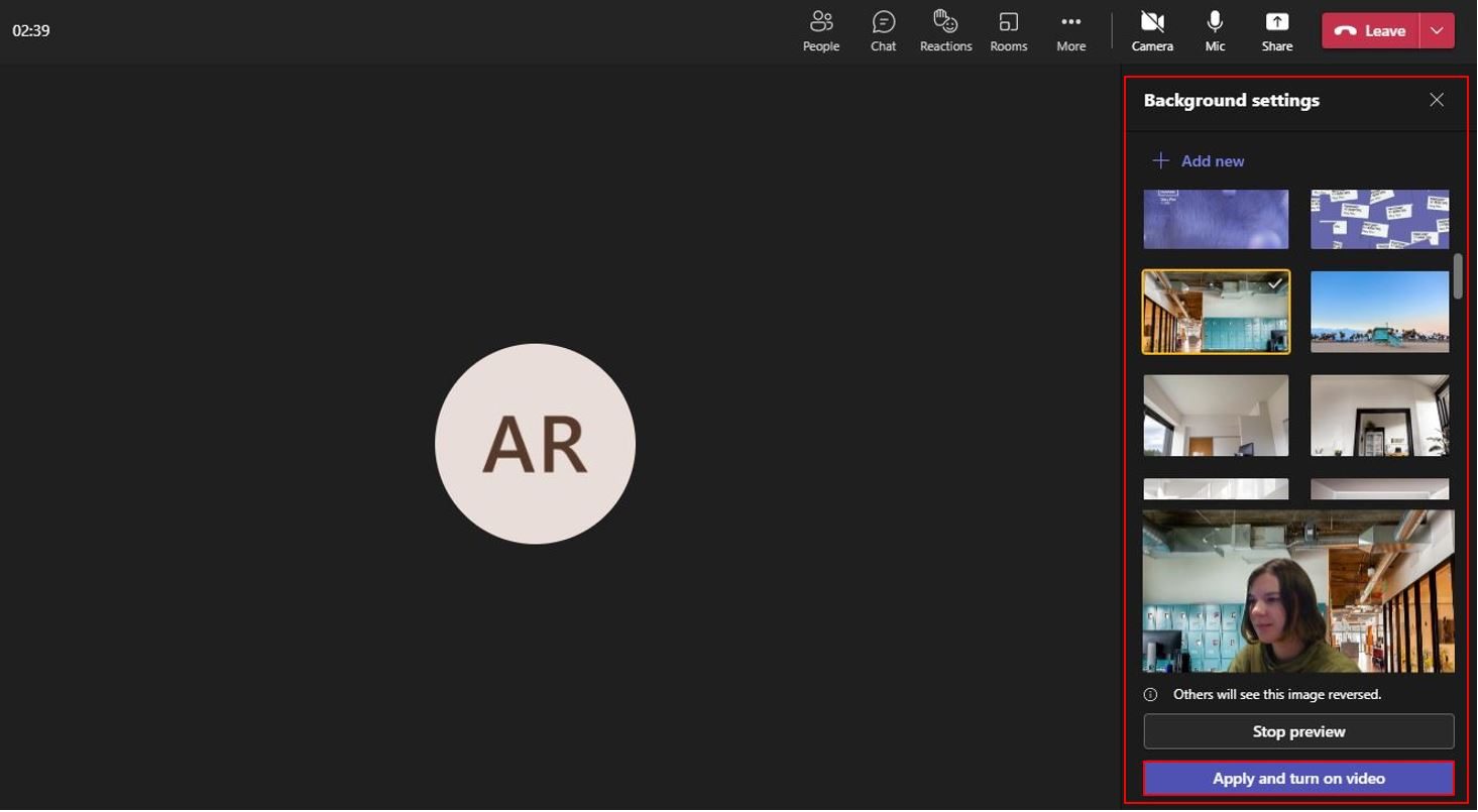 Change your video background during a Teams meeting.