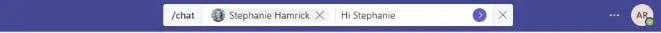 Send a chat from the command bar in Teams.
