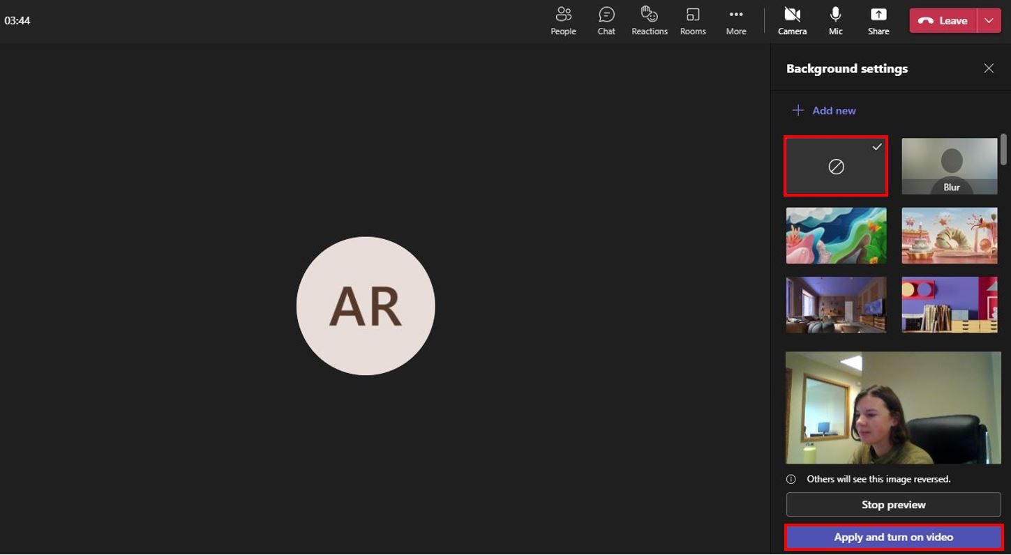 Turn off your video background in a Teams meeting.