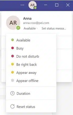 Teams Presence Status Options