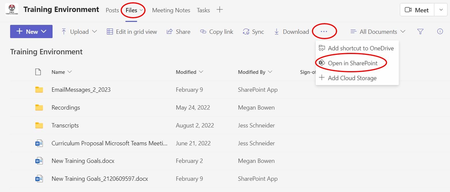 Open a Teams Channel document library in SharePoint.
