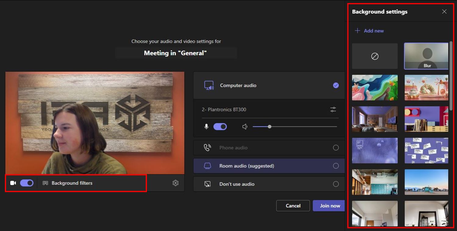Set your video background when joining a Teams meeting.