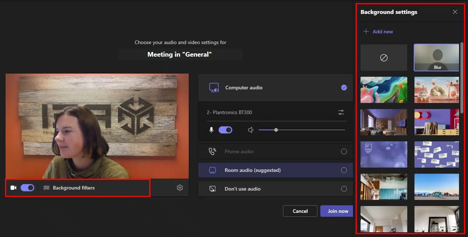 Set your video background when joining a Teams meeting.
