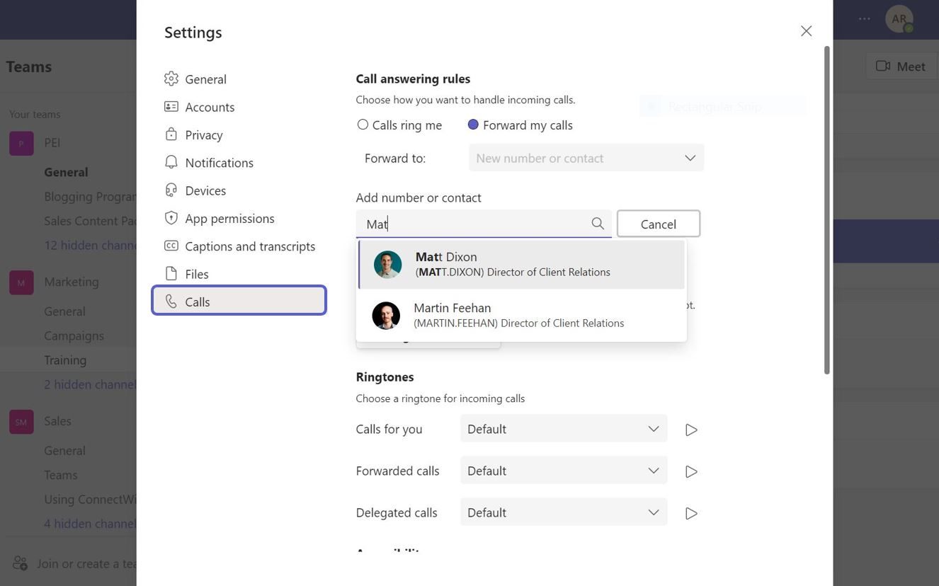 Set up call forwarding in Teams.