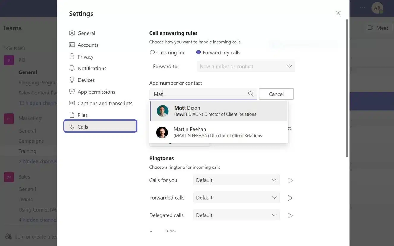 Set up call forwarding in Teams.