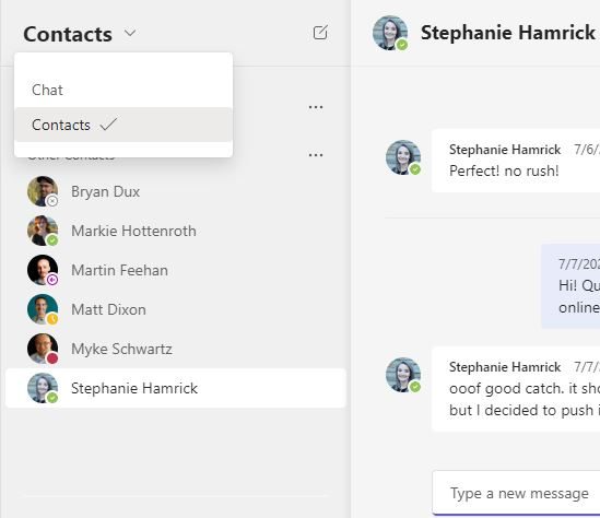 Send a message from the contacts page from the chat tab.