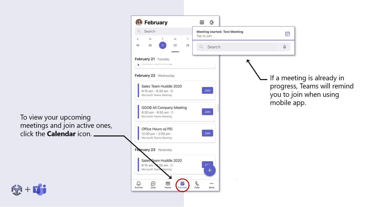 Teams Mobile App Calendar and Join Meetings