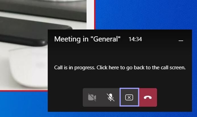 To stop sharing, choose the Stop Sharing icon in the Call Options Window at the bottom of your screen.