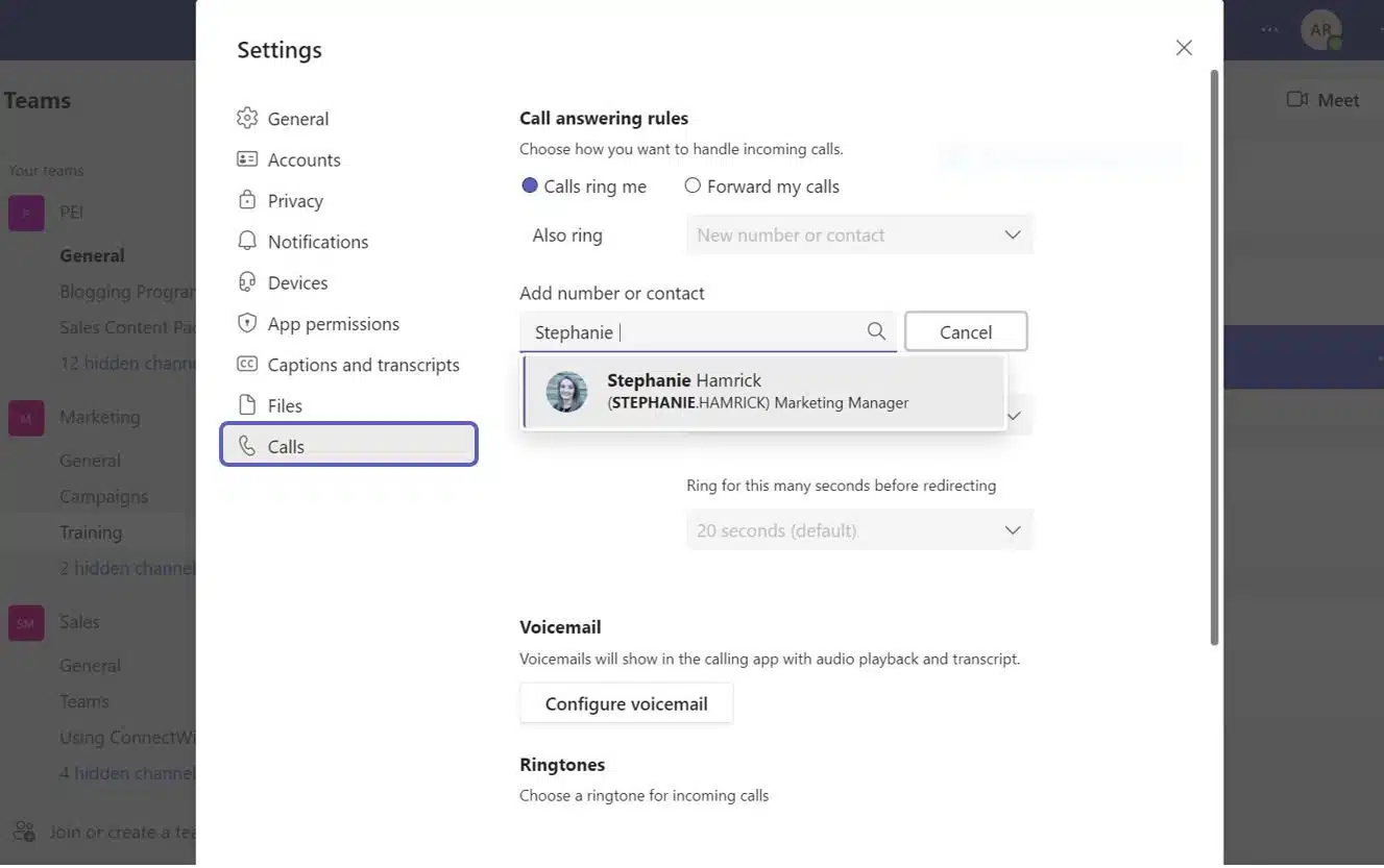 Set up simultaneous ring in Teams.