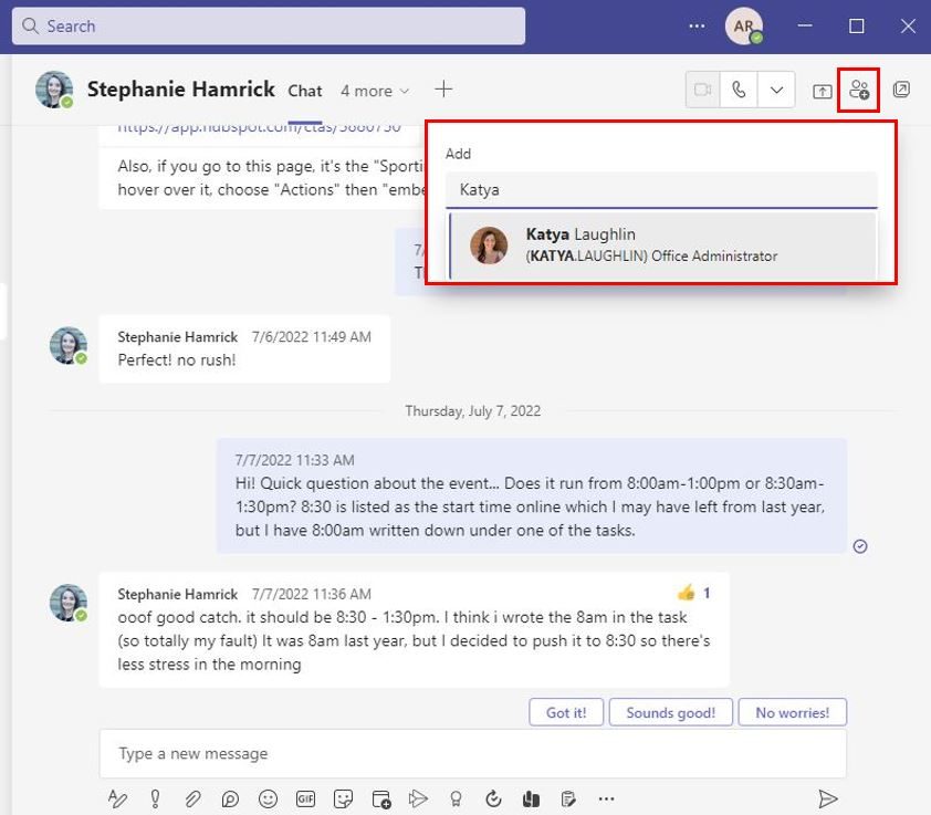 Start a group chat in Teams.