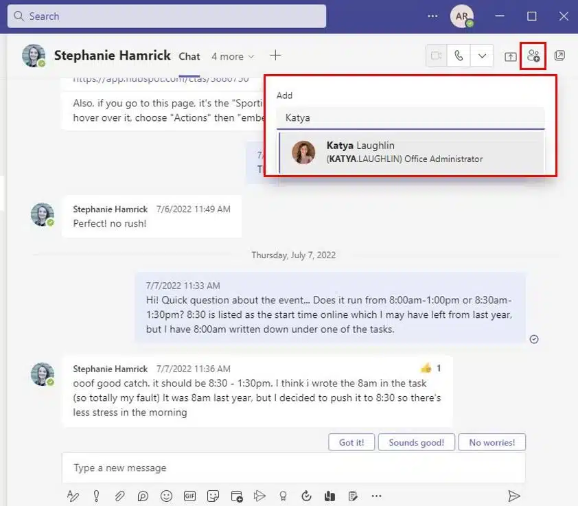Start a group chat in Teams.