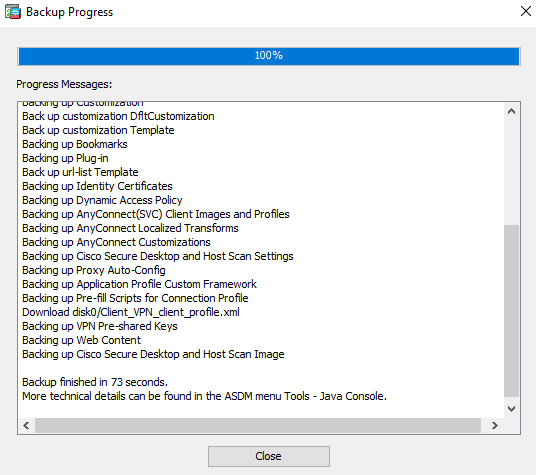 ASDM Backup Confirmation message