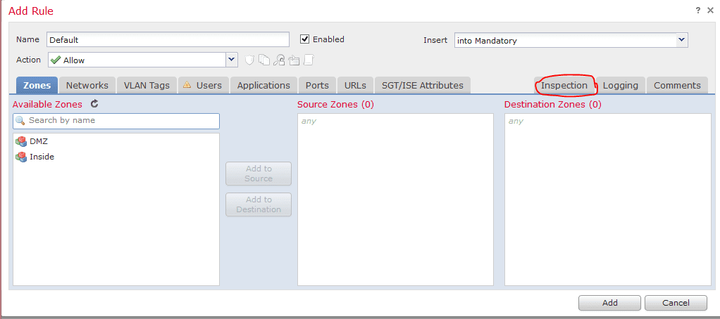 Access Control Policy Inspection tab