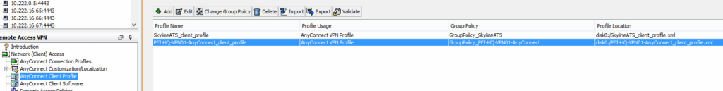 Cisco AnyConnect Profile Settings Screenshot