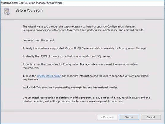 System Center Configuration Manager Setup Wizard Screenshot