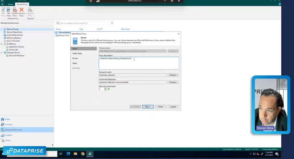 Veeam backup proxy server configuration video tutorial showing optimized data protection and disaster recovery.