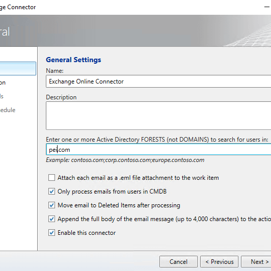 Create Exchange Connector in SCSM