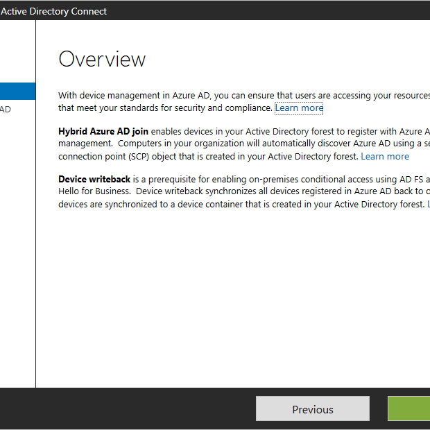 Hybrid Azure AD Join Overview page