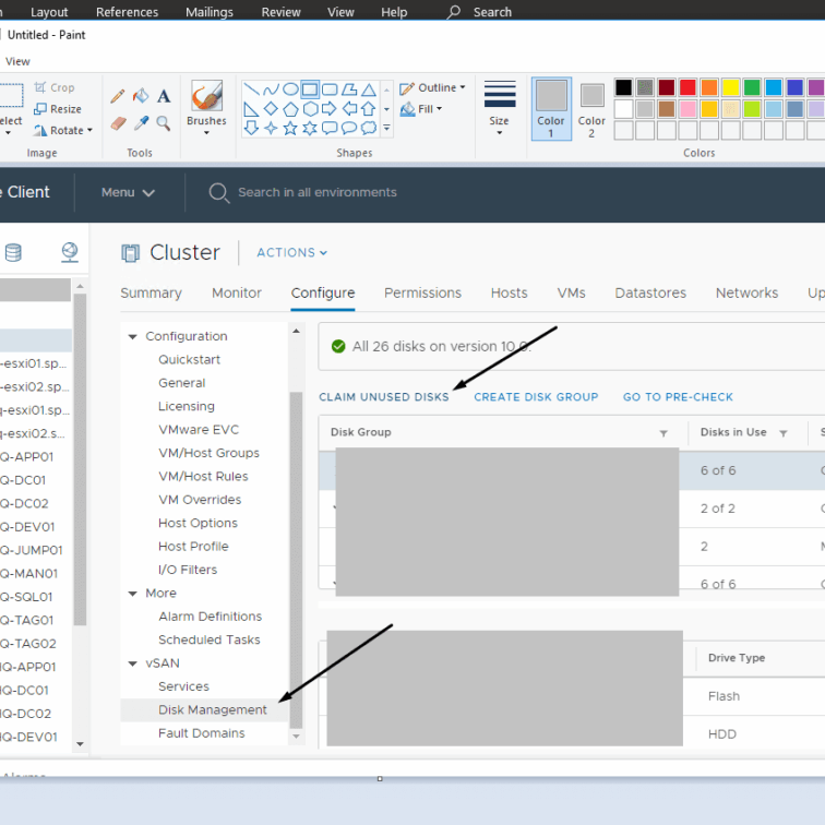 Claim unused disks in vSphere Client