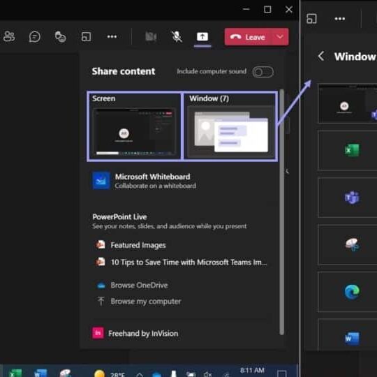 You can choose to share a screen/desktop or a specific window/program.