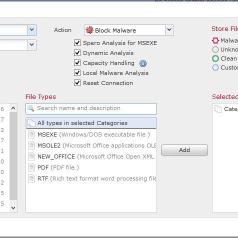 Dynamic Analysis AMP Policy settings