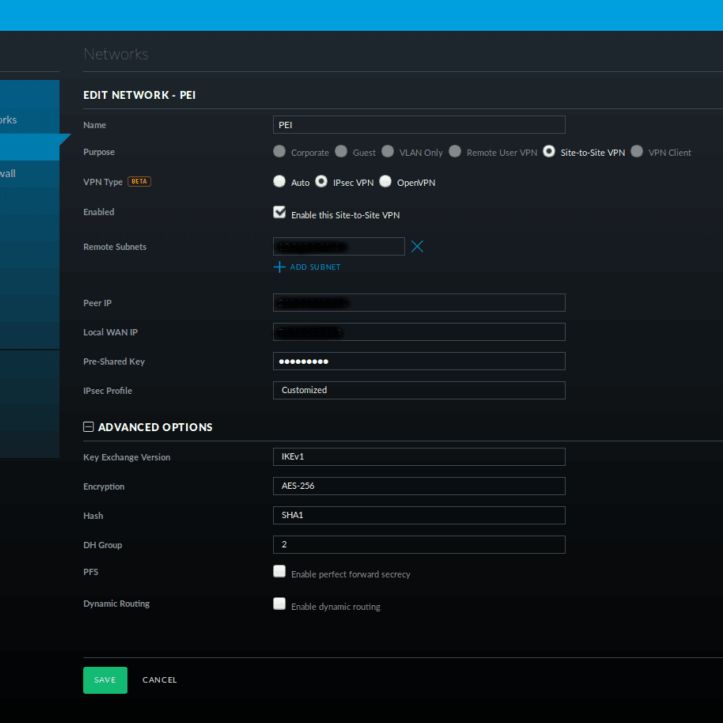 IPSec Tunnel Configuration screenshot
