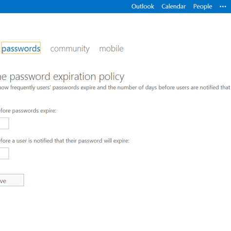 Office 365 Password Expiration Policy screenshot